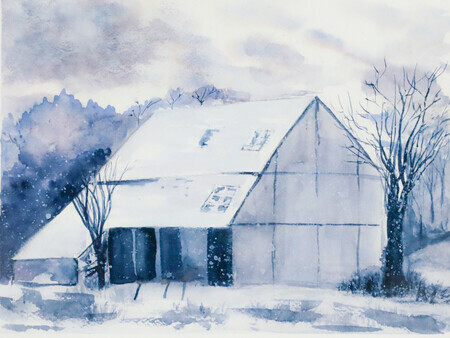 House in the Snow, 9 x 12 inches