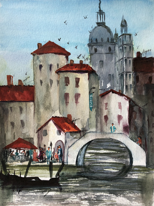 On the Bridge in Venice, 12.5 x 9.5 inches sold